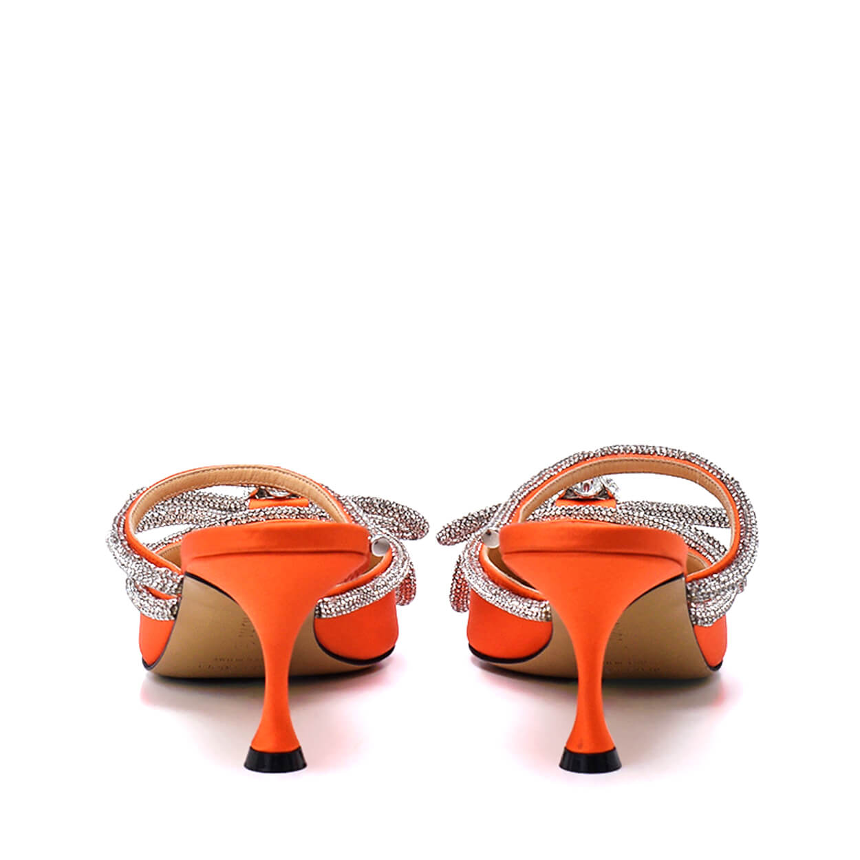 Mach & Mach - Orange Satin Crystal Embellished Double Bow Mules